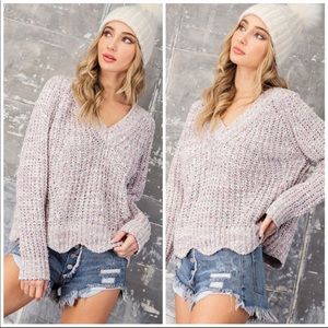 V-Neck Sweater with Small Polka a Dot Detail